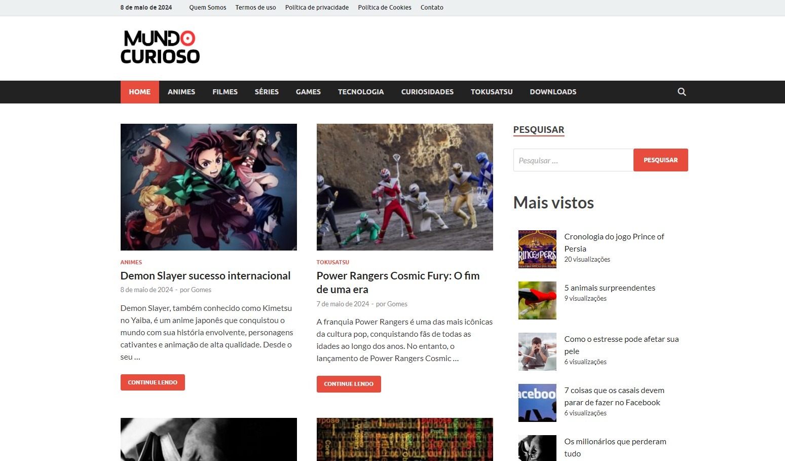 Otimizamos o blog Mundo Curioso